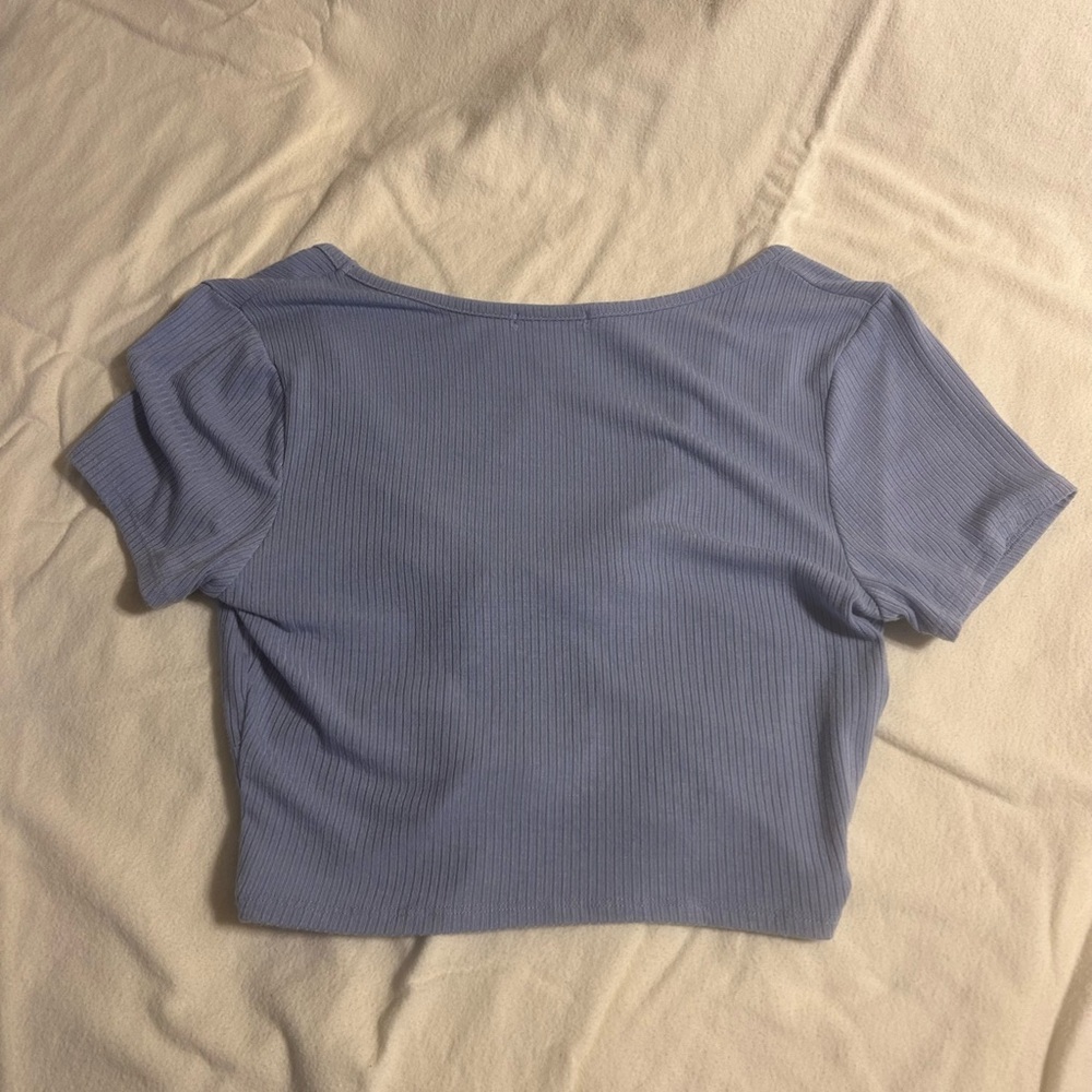 Bozzolo Blue Tie Front Crop Blouse - Picture 2 of 3